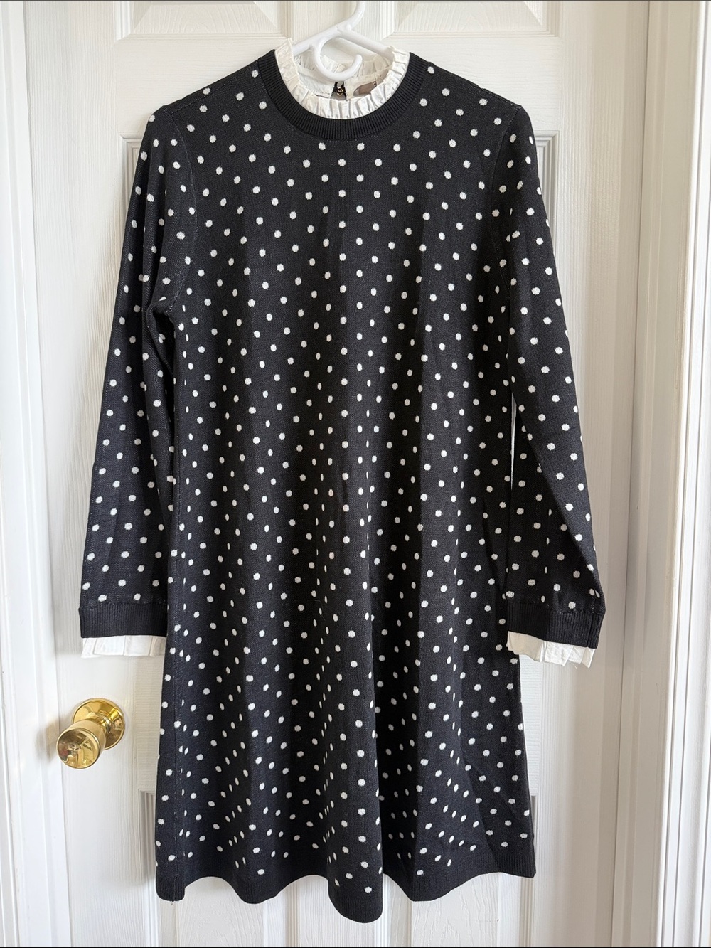 LOFT Black and White Polka Dot Long Sleeve Dress